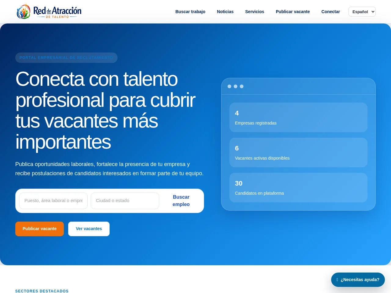 Red de Atracción de Talento job board platform screenshot showing job search interface
