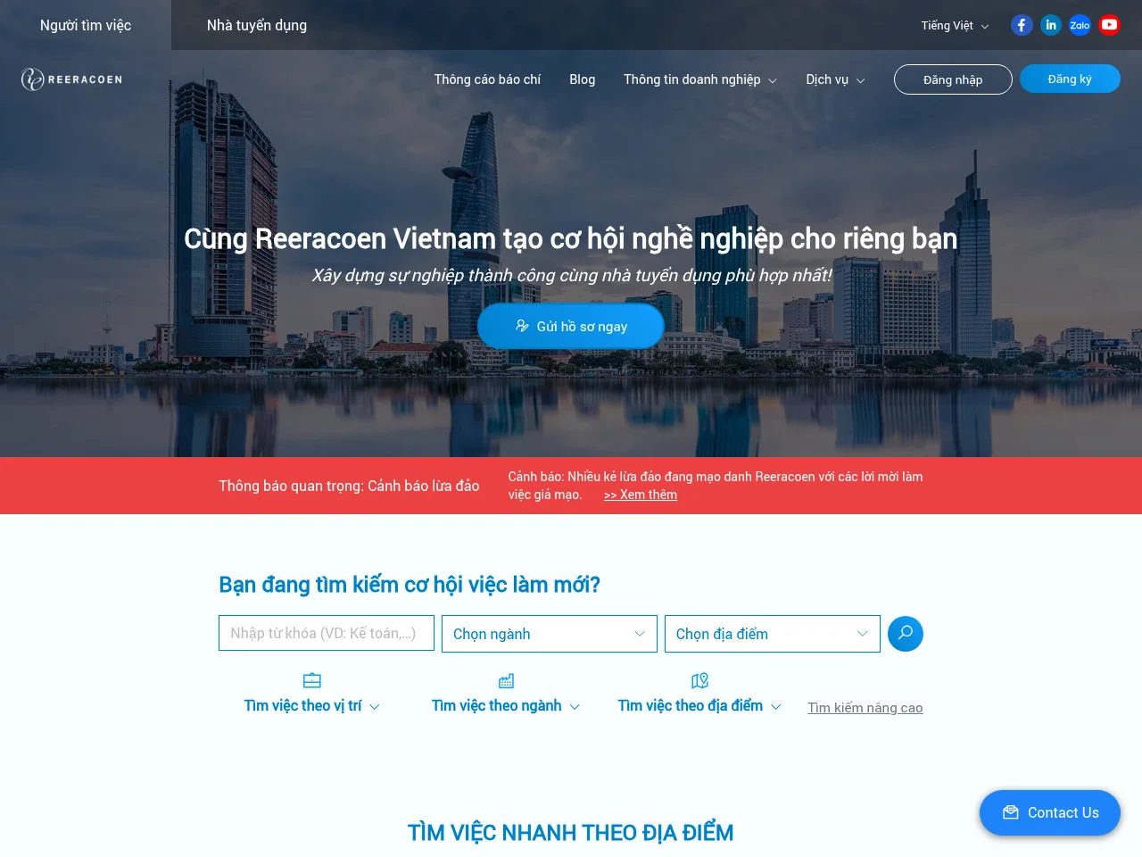 Reeracoen Vietnam screenshot Reeracoen Vietnam job board platform screenshot showing job search interface