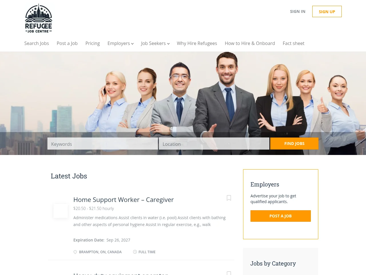 Refugee Job Centre screenshot Refugee Job Centre job board platform screenshot showing job search interface