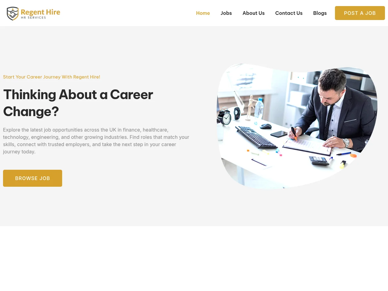 Regent Hire job board platform screenshot showing job search interface