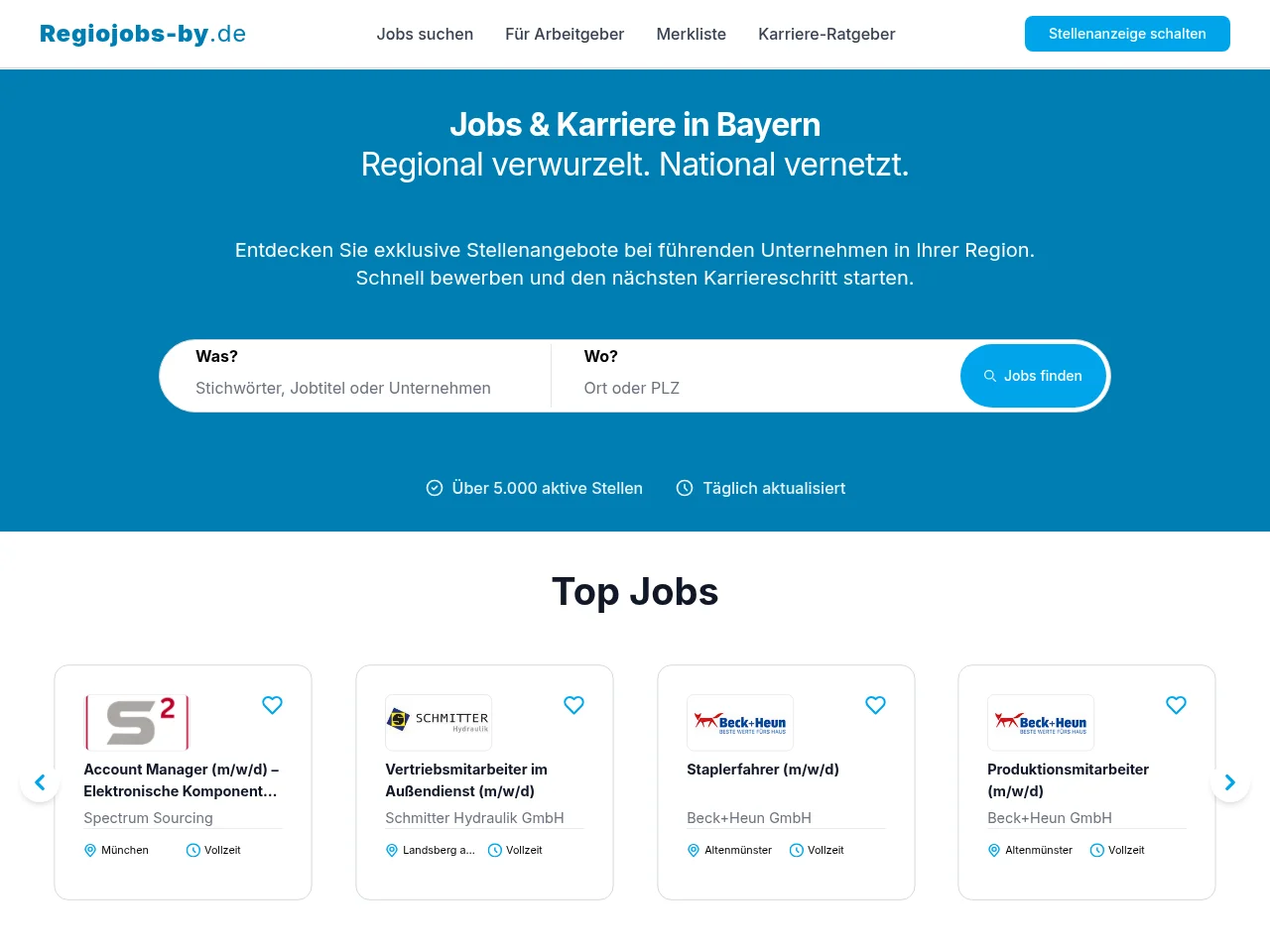 Regiojobs-by job board platform screenshot showing job search interface