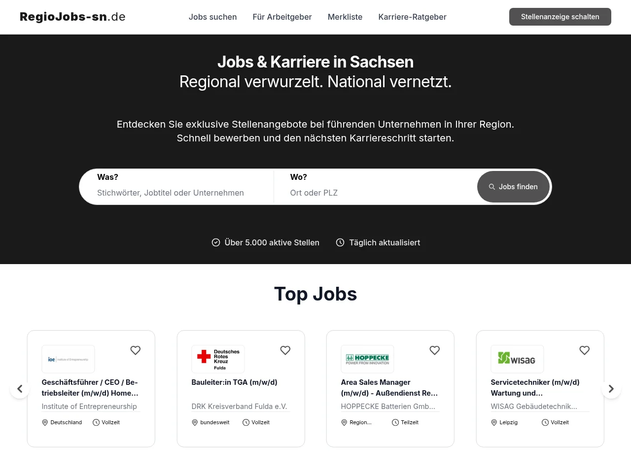 RegioJobs-SN job board platform screenshot showing job search interface