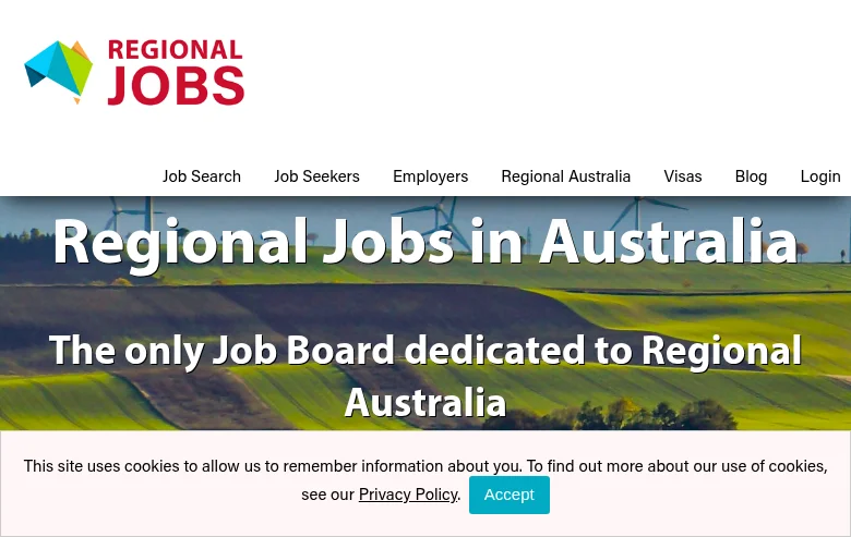 RegionalJobs.com.au job board platform screenshot showing job search interface