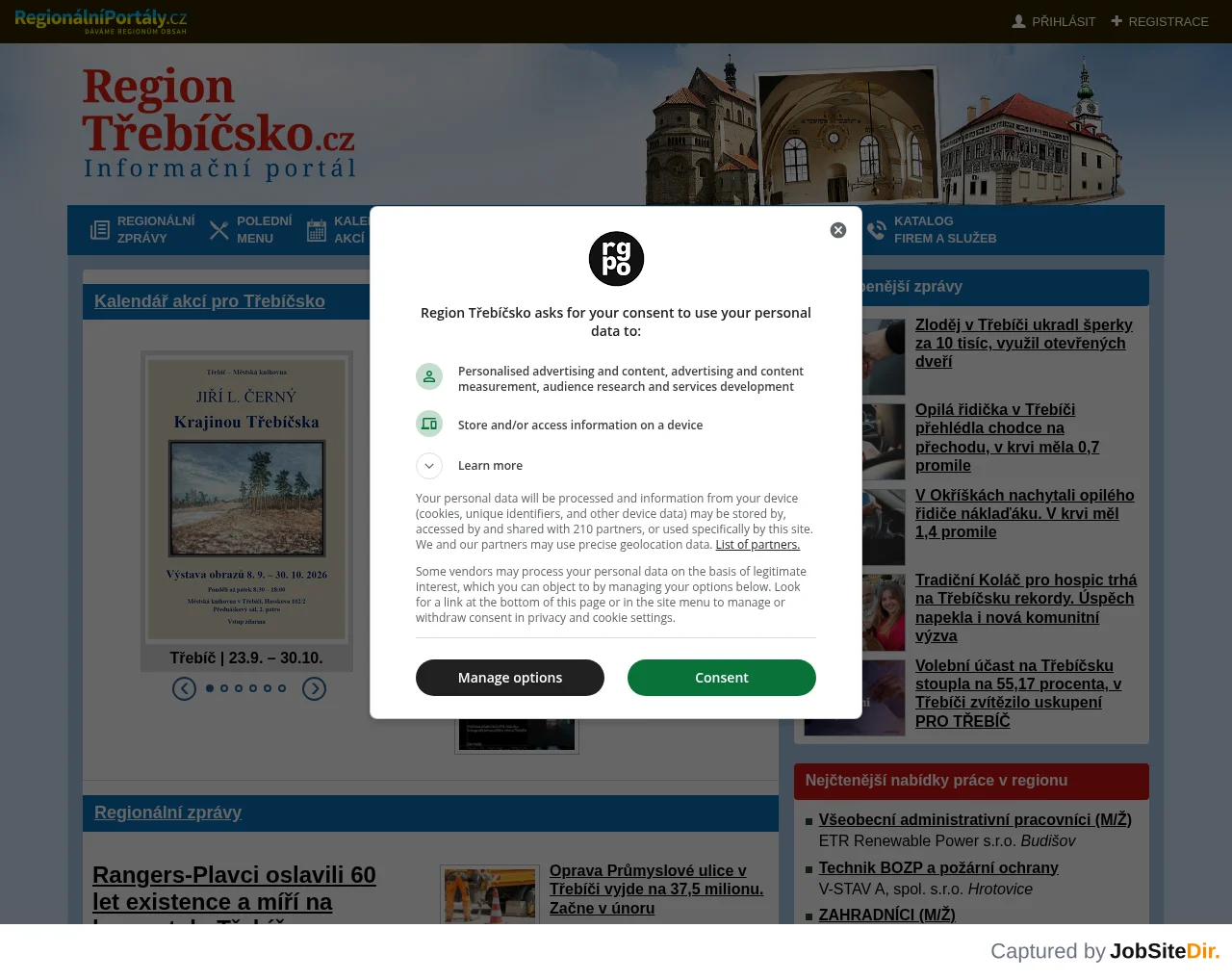 RegionTřebíčsko.cz website screenshot
