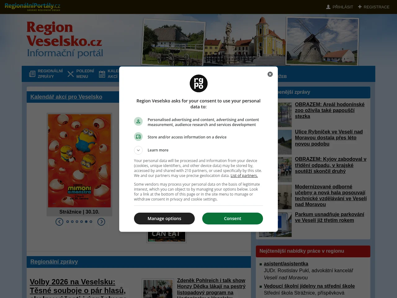 RegionVeselsko.cz website screenshot