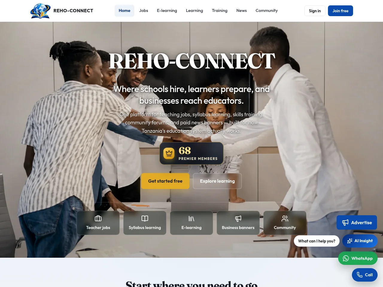 REHO-CONNECT job board platform screenshot showing job search interface