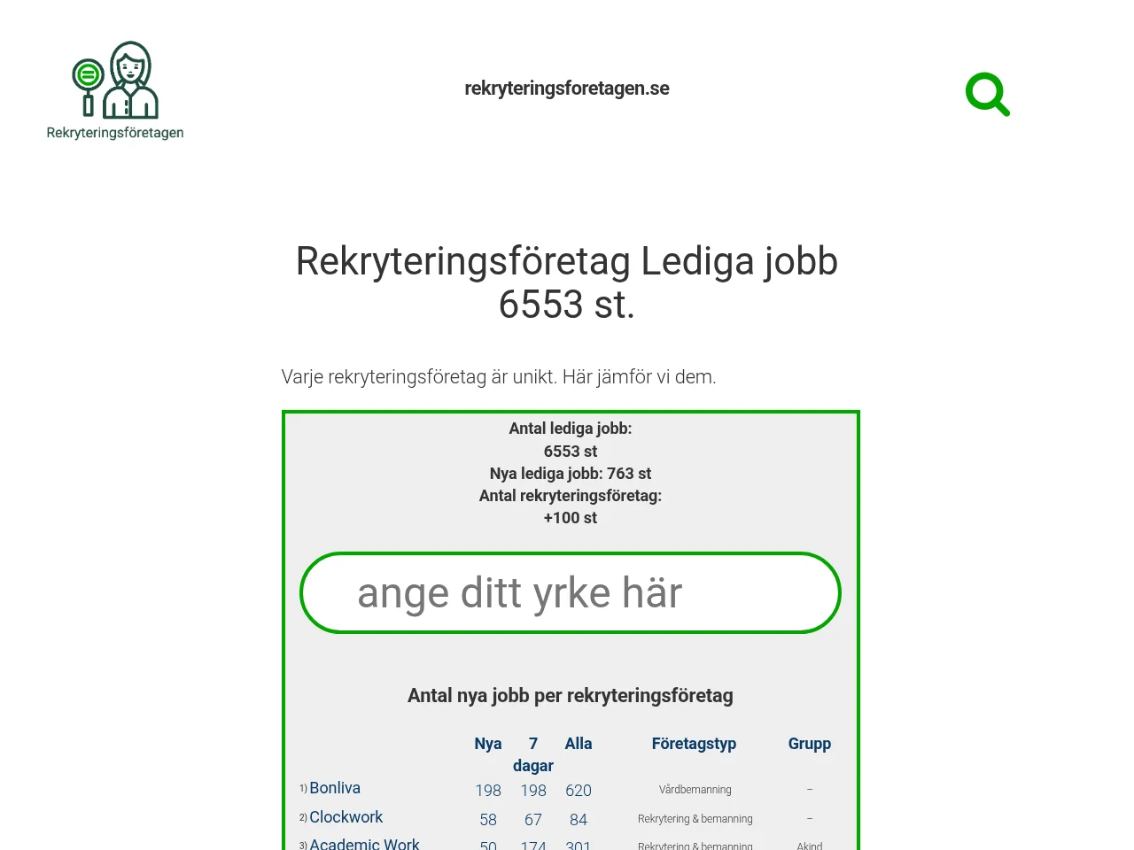 Rekryteringsföretag screenshot Rekryteringsföretag job board platform screenshot showing job search interface