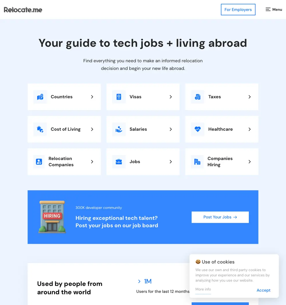 Relocate.me job board platform screenshot showing job search interface