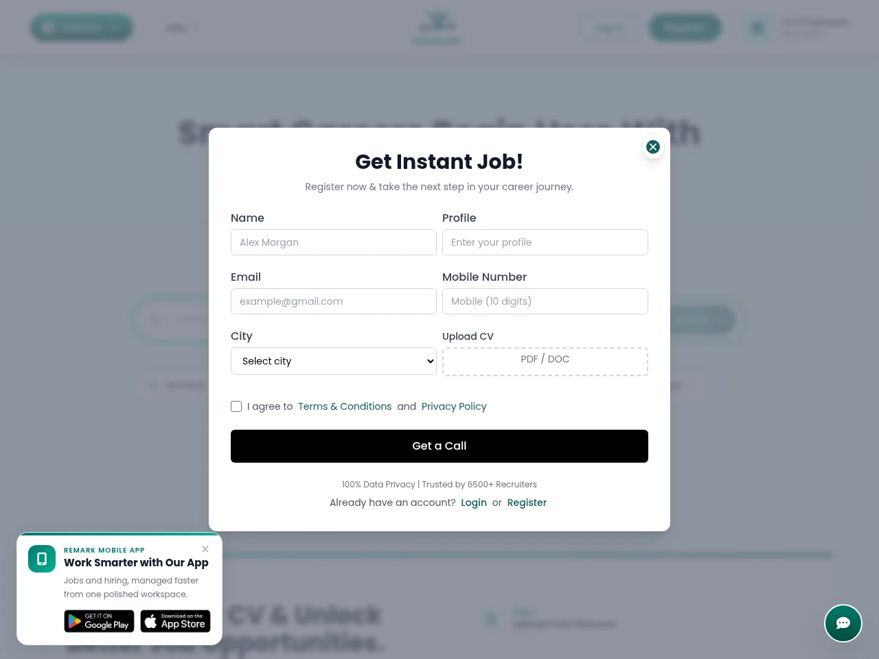 Remark job board platform screenshot showing job search interface