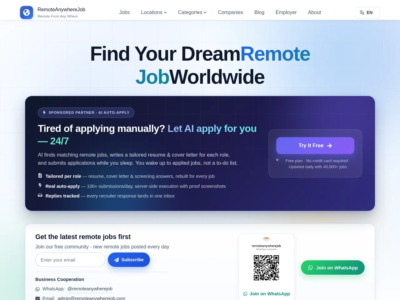RemoteAnywhereJob screenshot RemoteAnywhereJob job board platform screenshot showing job search interface