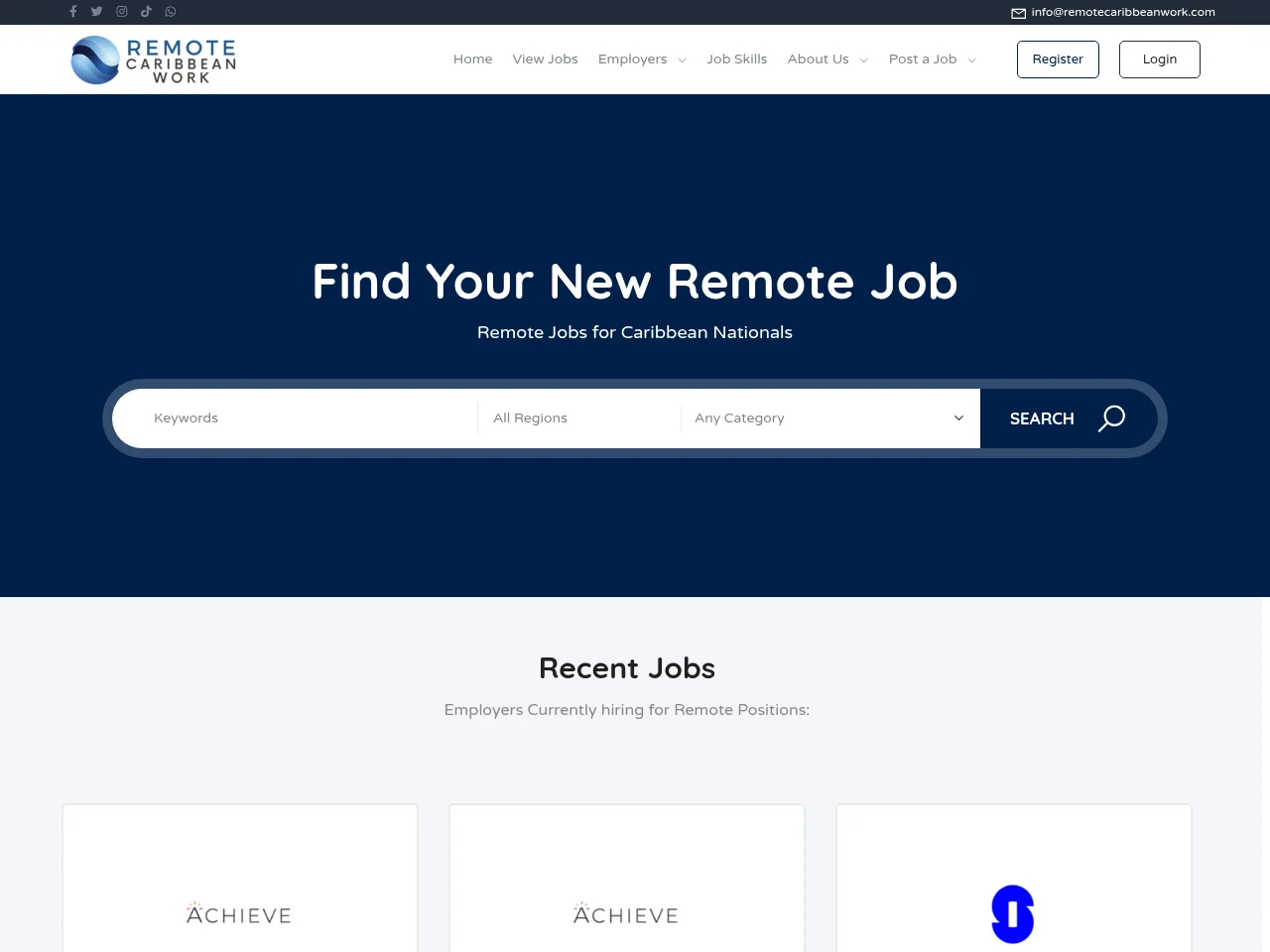 Remote Caribbean Work screenshot Remote Caribbean Work job board platform screenshot showing job search interface