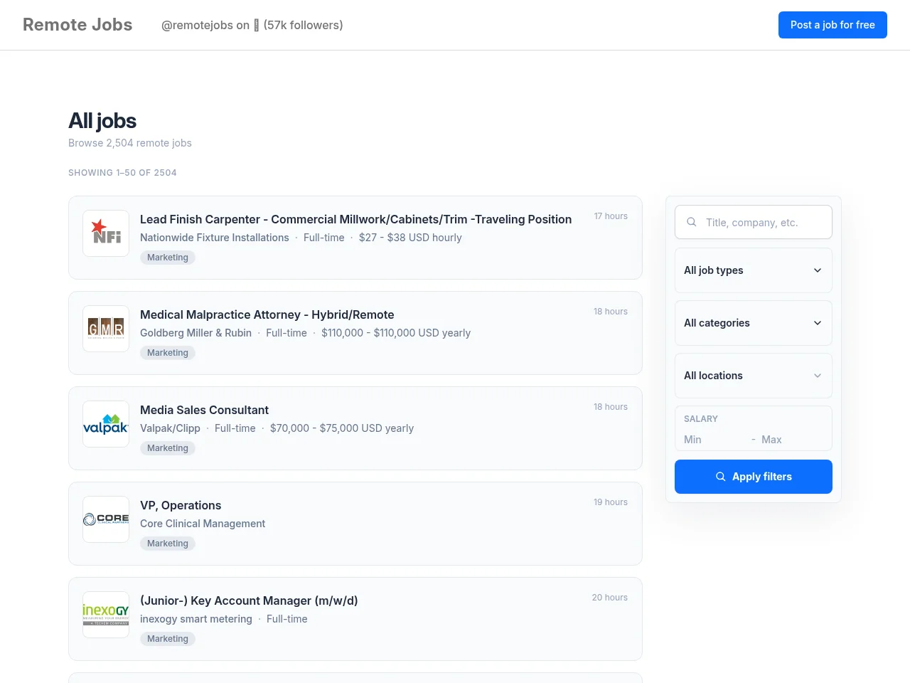 RemoteJobs.com job board platform screenshot showing job search interface