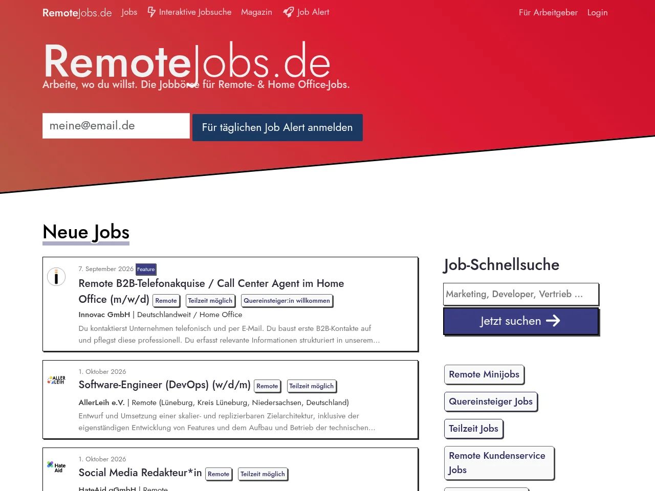 RemoteJobs.de job board platform screenshot showing job search interface