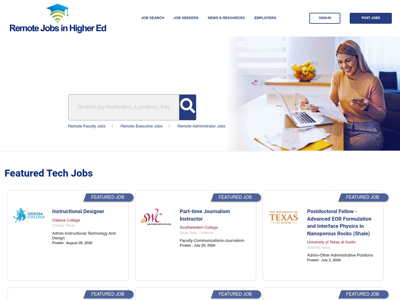 RemoteJobsInHigherEd.com screenshot RemoteJobsInHigherEd.com job board platform screenshot showing job search interface