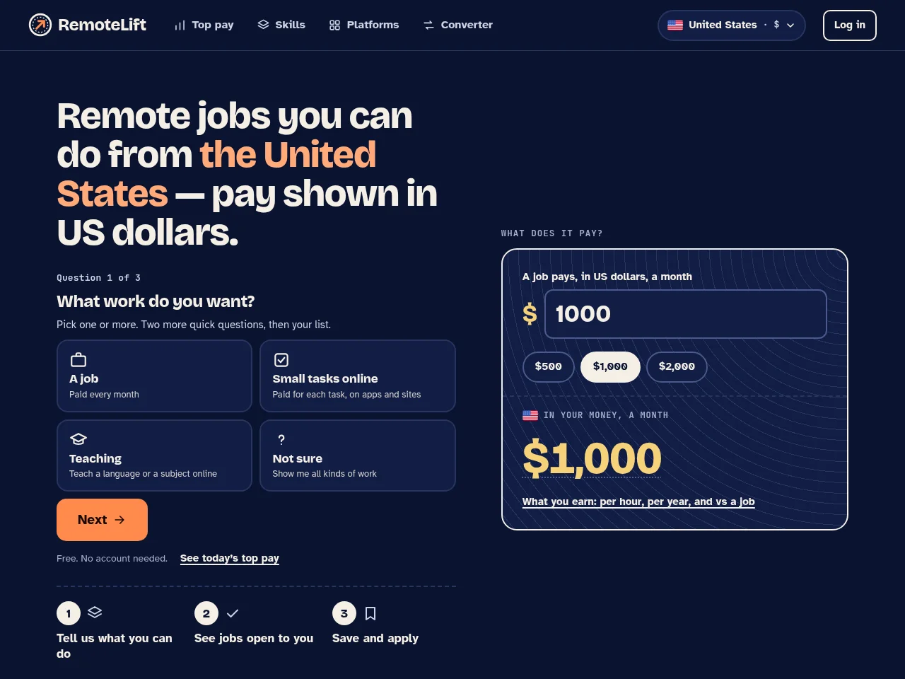 RemoteLift job board platform screenshot showing job search interface