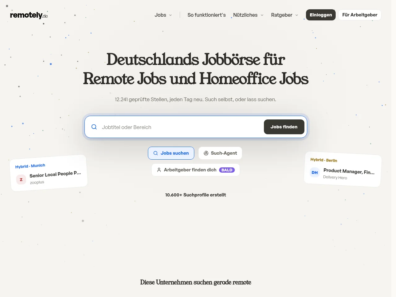 remotely.de job board platform screenshot showing job search interface