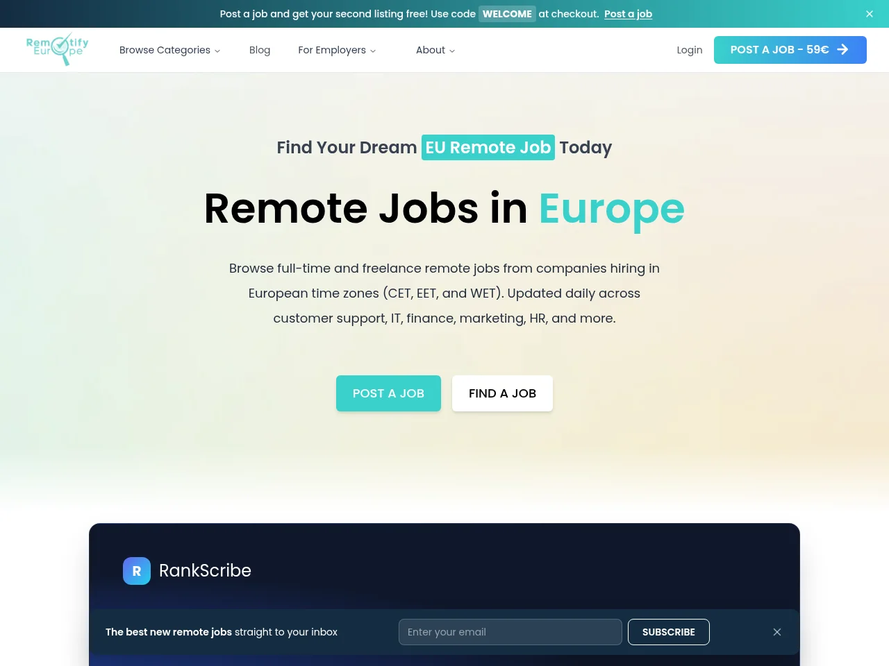 RemotifyEurope screenshot RemotifyEurope job board platform screenshot showing job search interface