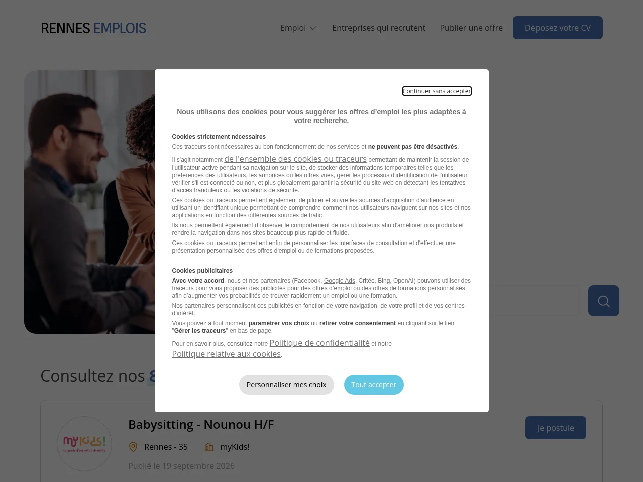 Rennes Emplois screenshot Rennes Emplois job board platform screenshot showing job search interface