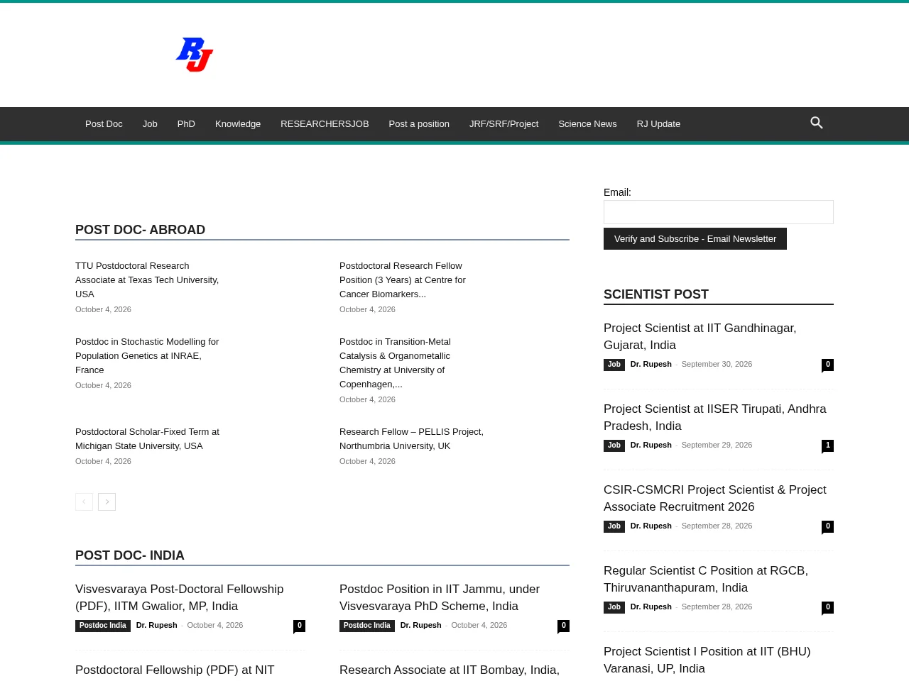 Researchersjob screenshot Researchersjob job board platform screenshot showing job search interface