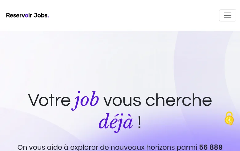 Réservoir Jobs job board platform screenshot showing job search interface