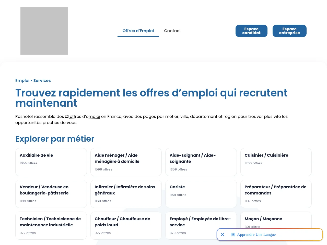 Reshotel job board platform screenshot showing job search interface