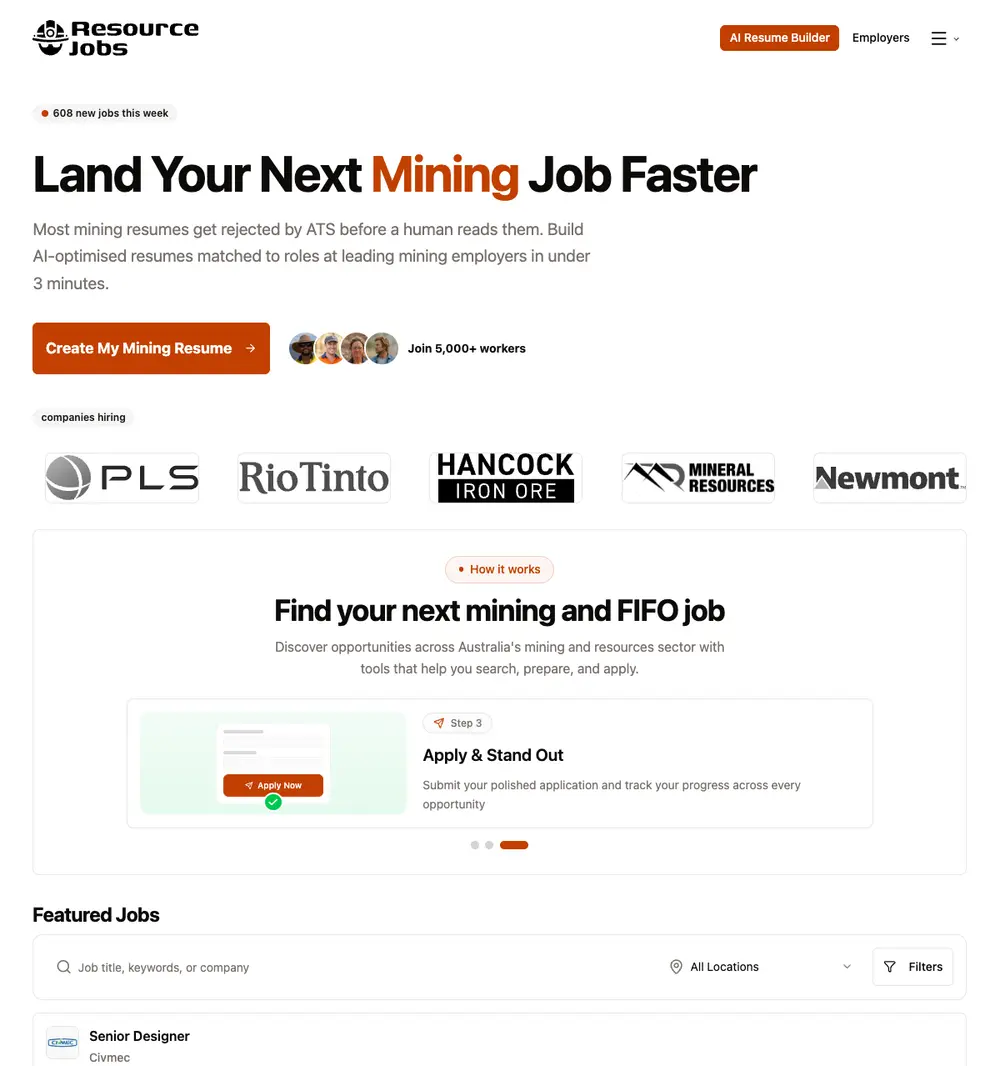 Resource Jobs job board platform screenshot showing job search interface