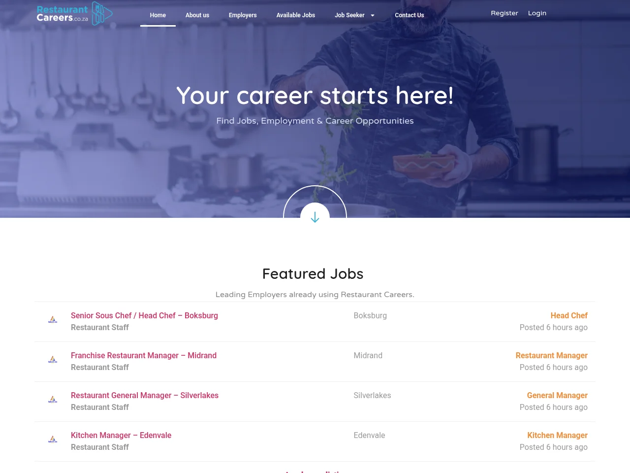 Restaurant Careers website screenshot