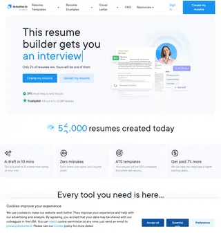 resume.io screenshot preview