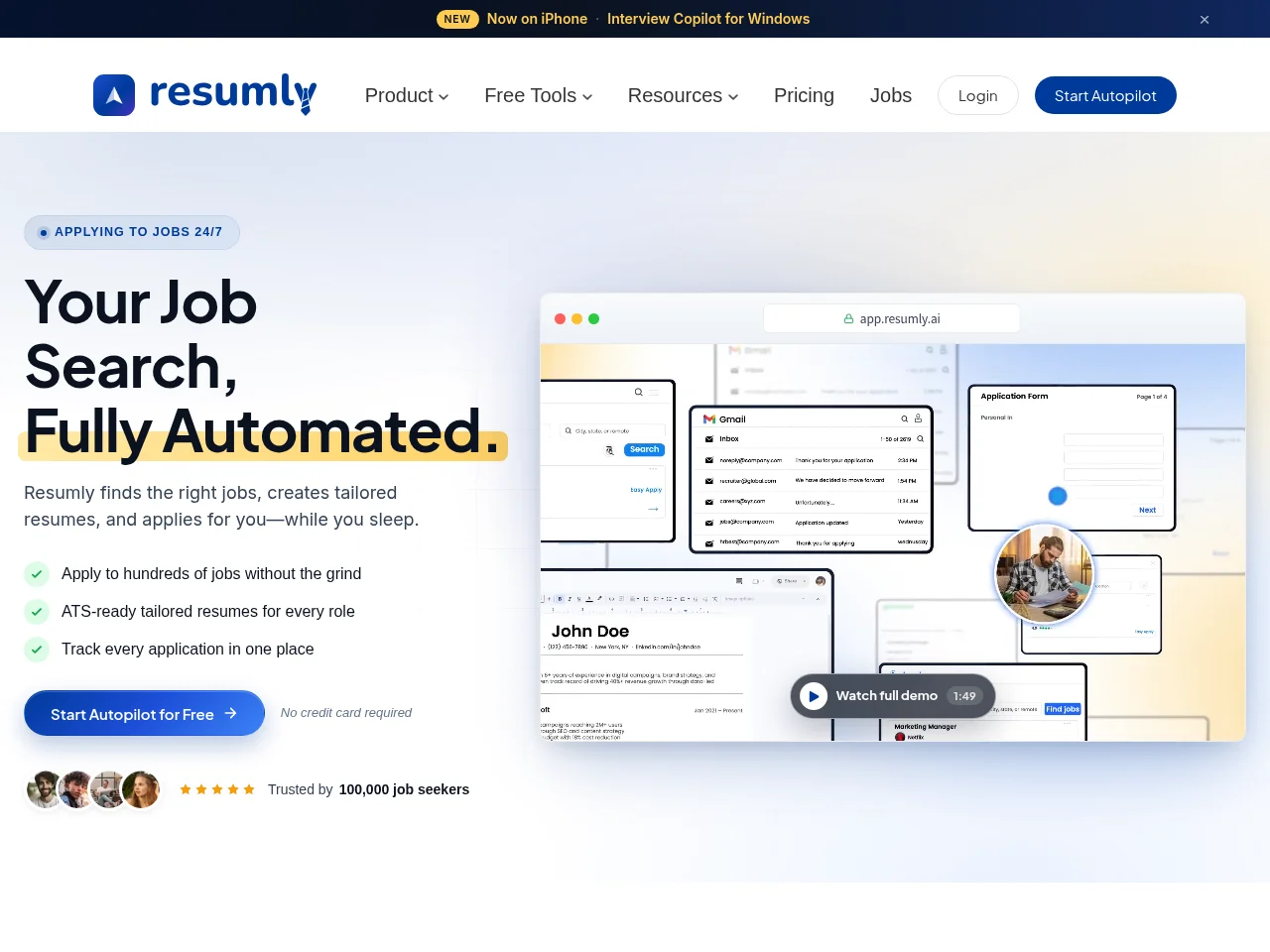 Resumly screenshot Resumly job board platform screenshot showing job search interface