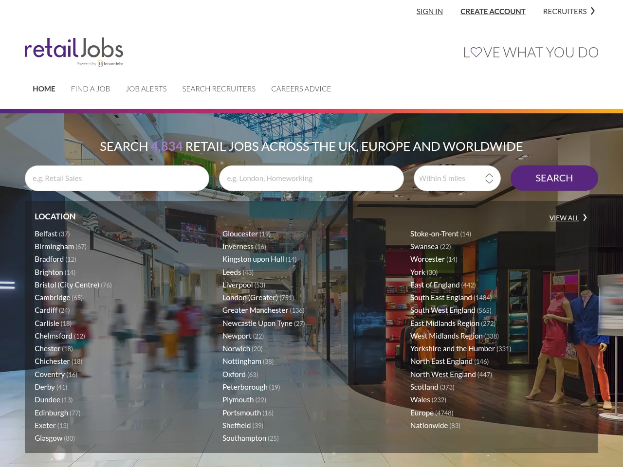 Retailjobs screenshot Retailjobs job board platform screenshot showing job search interface