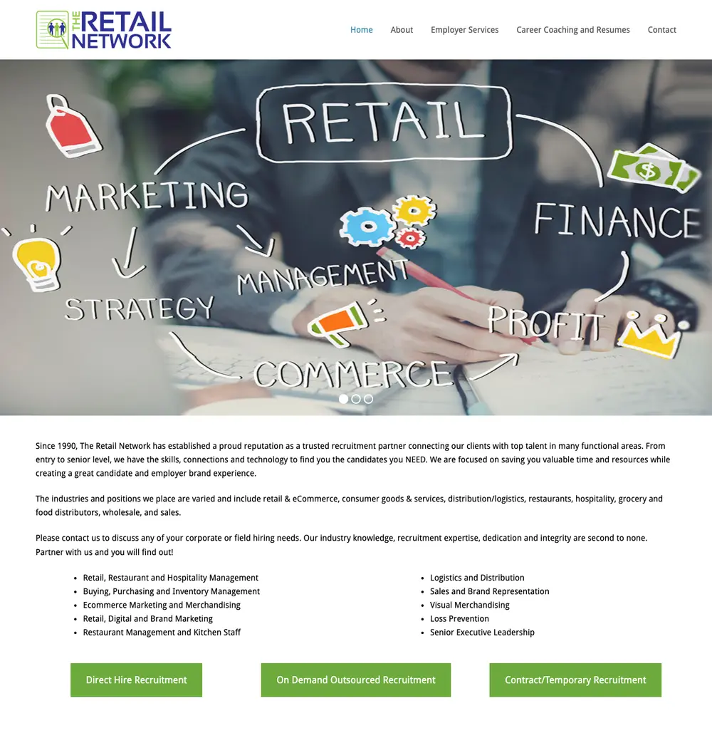 The Retail Network job board platform screenshot showing job search interface