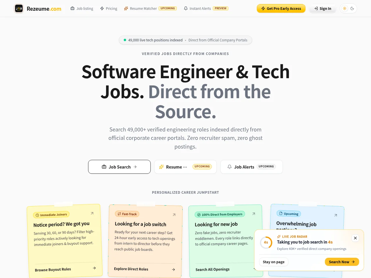 Rezeume screenshot Rezeume job board platform screenshot showing job search interface