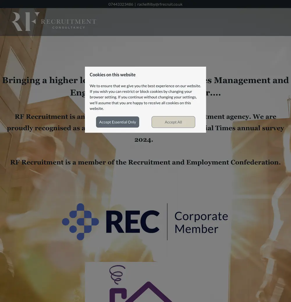 RF Recruitment job board platform screenshot showing job search interface