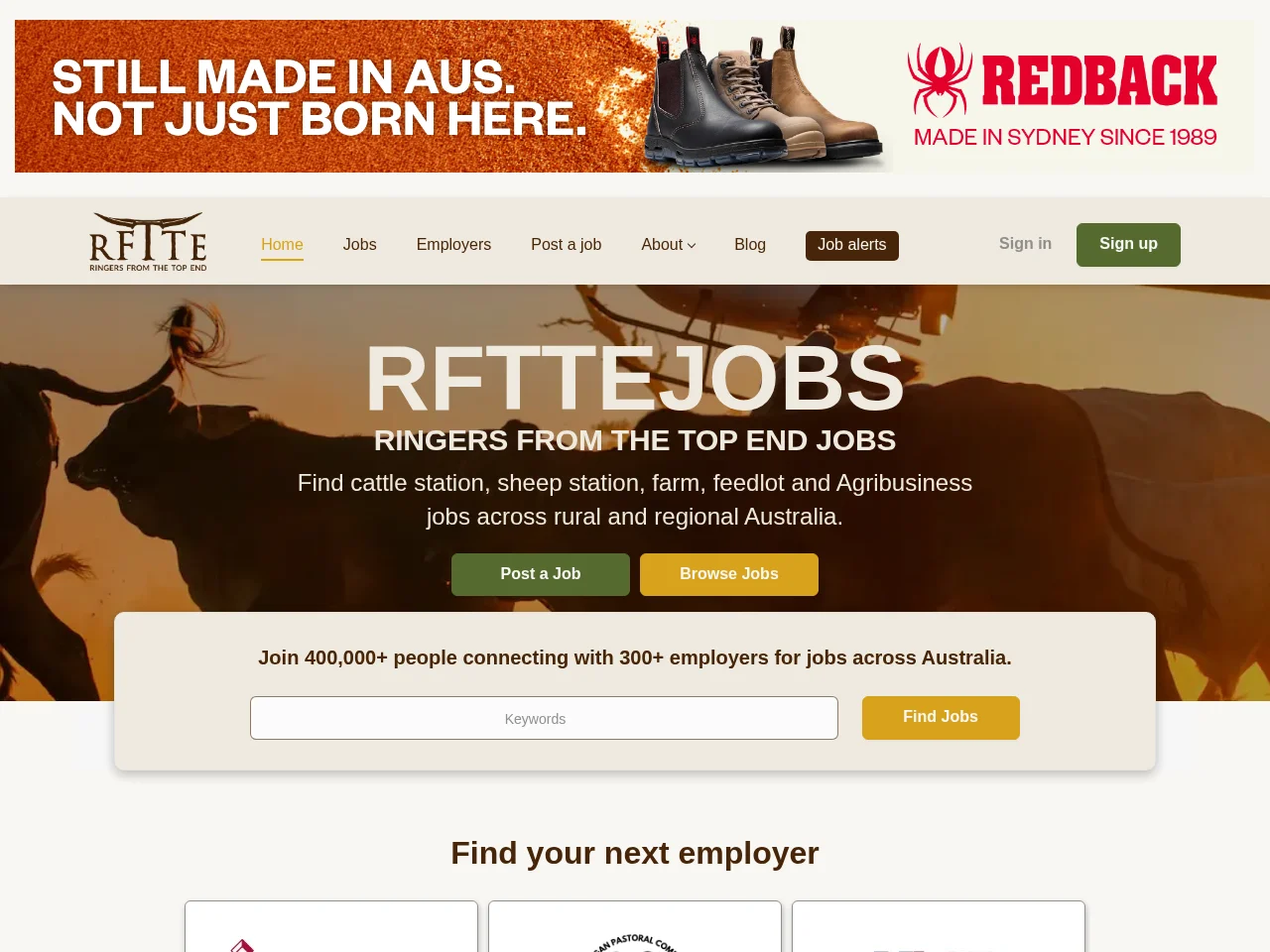 RFTTEJOBS job board platform screenshot showing job search interface