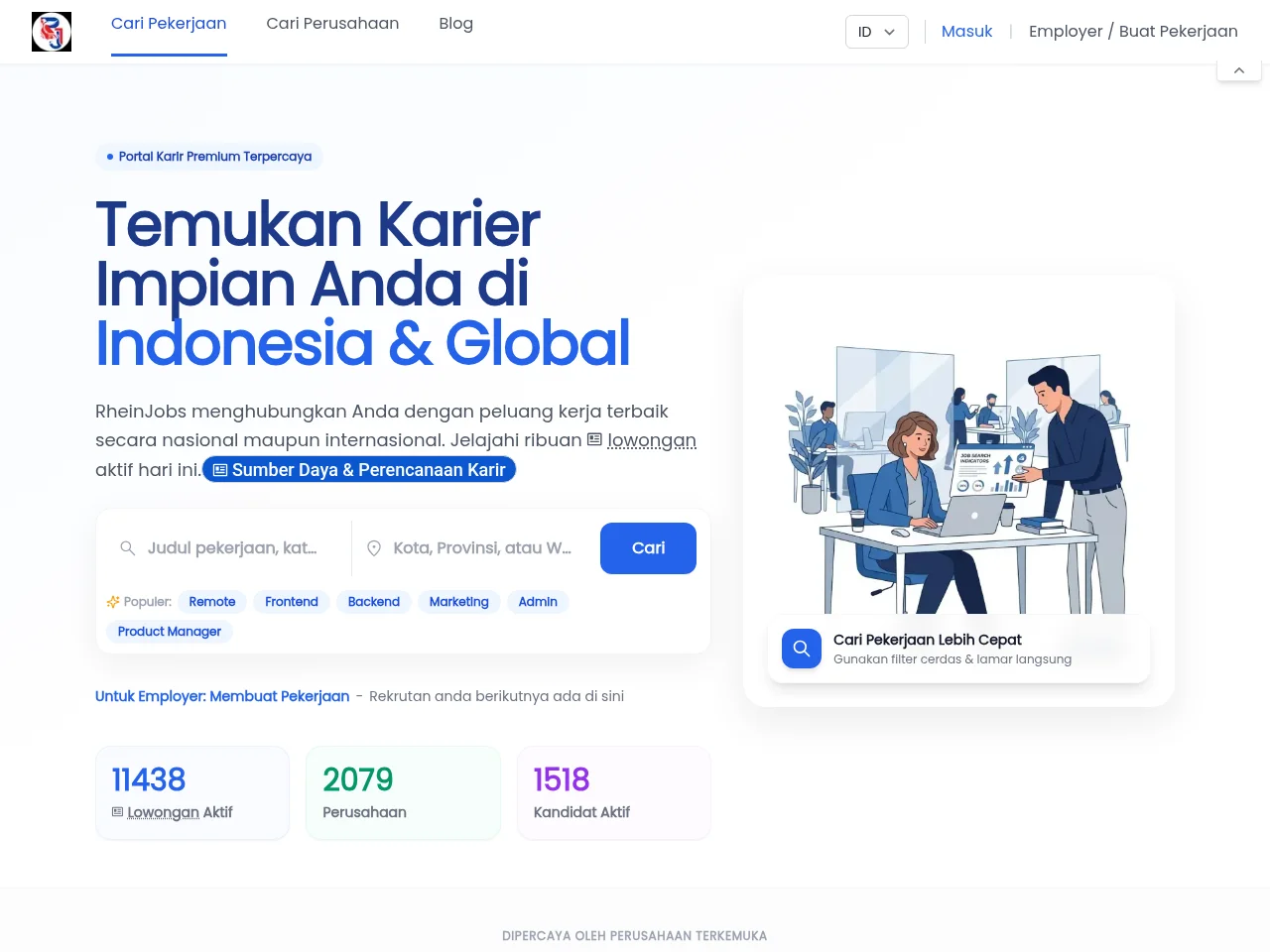 RheinJobs job board platform screenshot showing job search interface