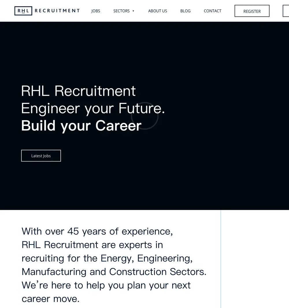 RHL Recruitment job board platform screenshot showing job search interface
