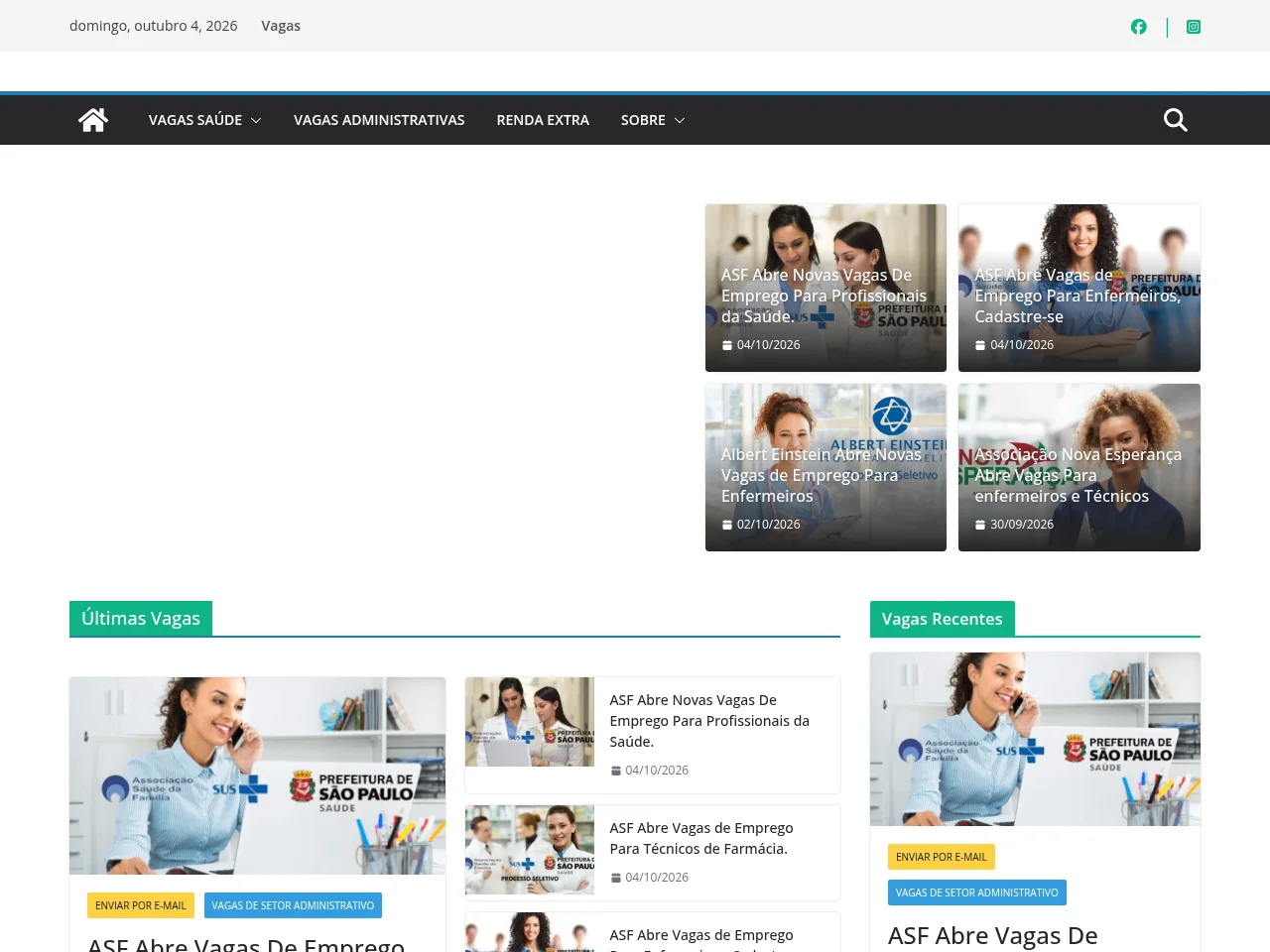 RH Vagas Online job board platform screenshot showing job search interface