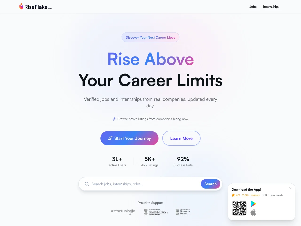 RiseFlake screenshot RiseFlake job board platform screenshot showing job search interface