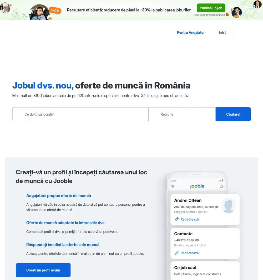 Jooble job board platform screenshot showing job search interface