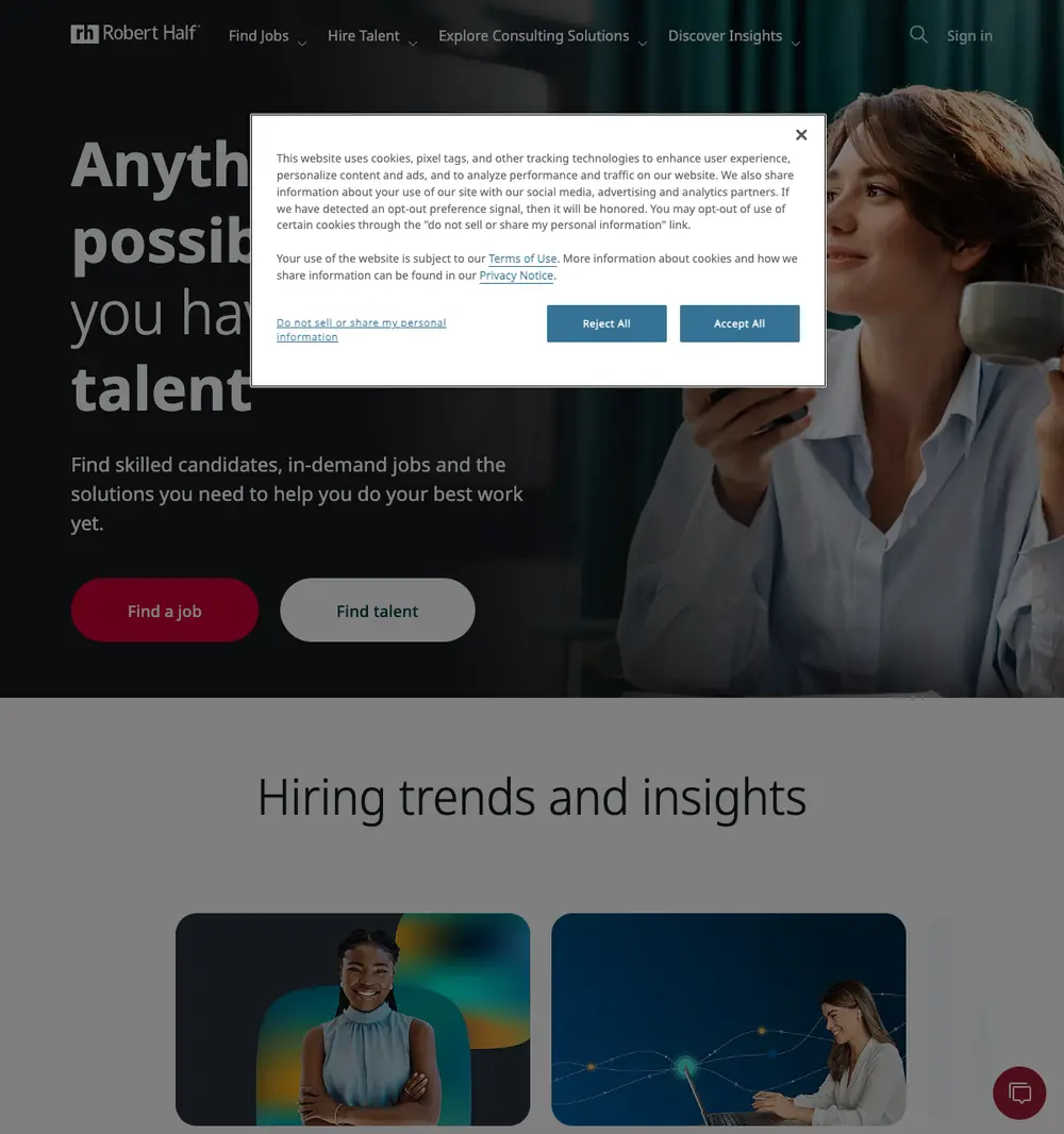 Robert Half job board platform screenshot showing job search interface