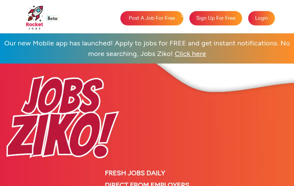 Rocket Jobs job board platform screenshot showing job search interface