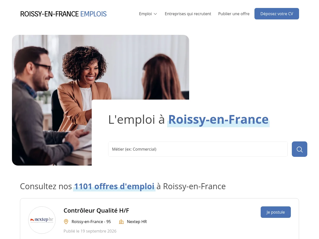 Roissy-en-France Emplois job board platform screenshot showing job search interface