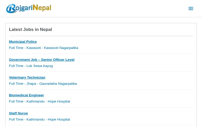 Rojgari Nepal screenshot Rojgari Nepal job board platform screenshot showing job search interface