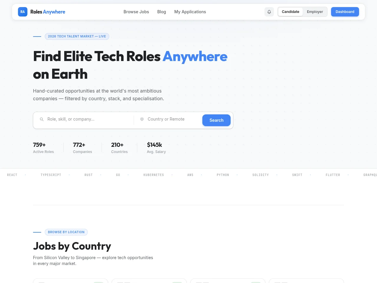 Roles Anywhere screenshot Roles Anywhere job board platform screenshot showing job search interface