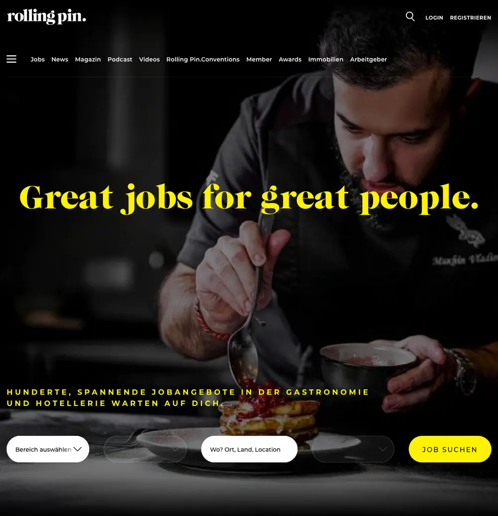 ROLLING PIN job board platform screenshot showing job search interface