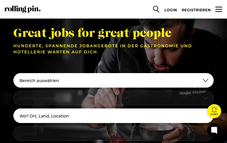 ROLLING PIN job board platform screenshot showing job search interface