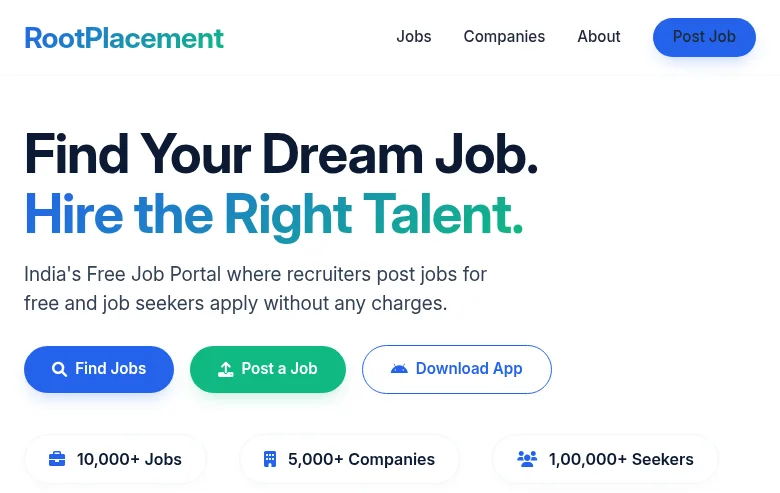 RootPlacement job board platform screenshot showing job search interface