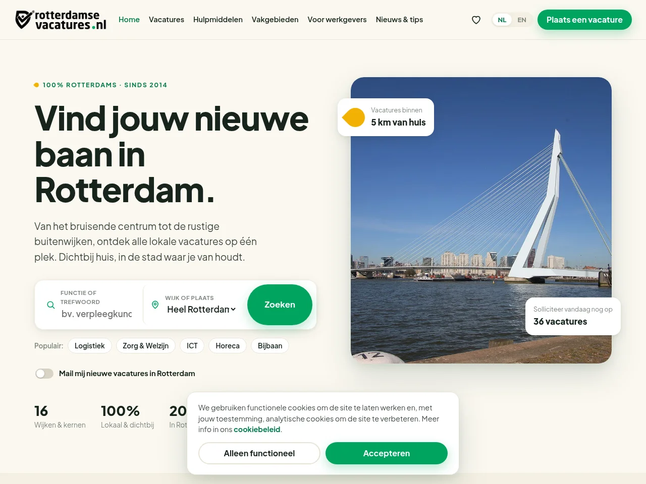 Rotterdamsevacatures.nl job board platform screenshot showing job search interface