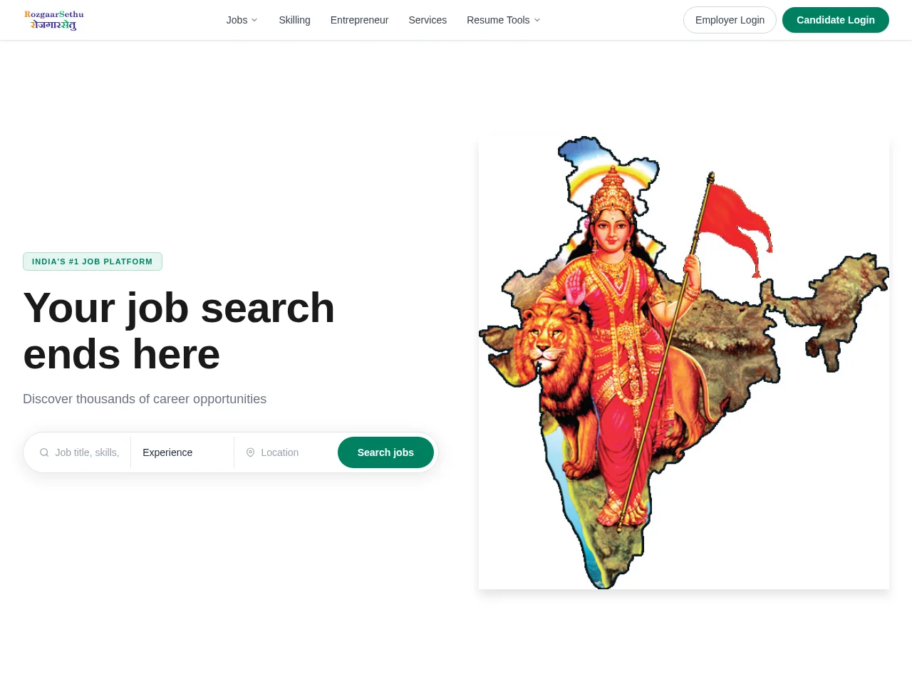 RozgaarSetu job board platform screenshot showing job search interface