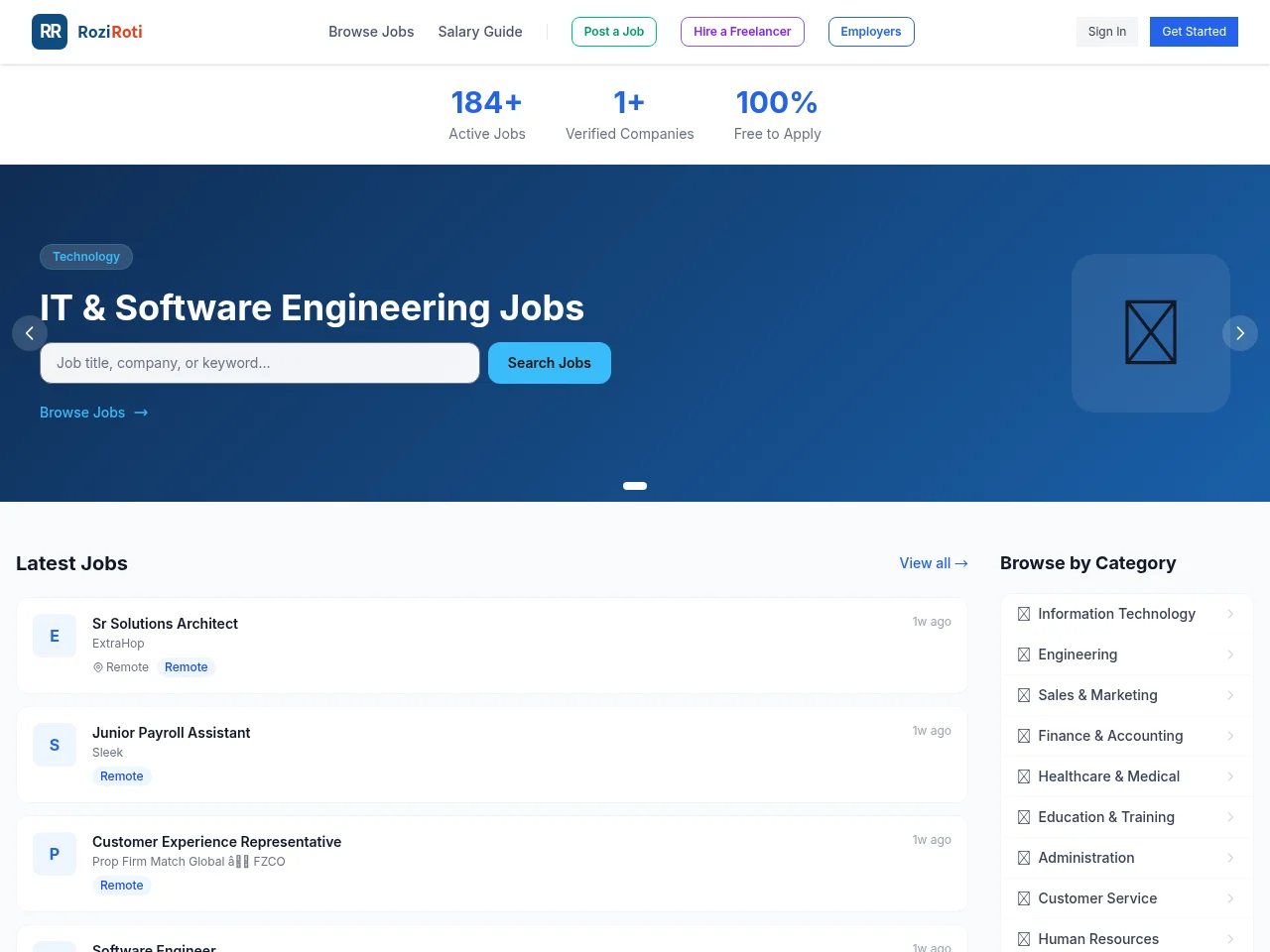 RoziRoti screenshot RoziRoti job board platform screenshot showing job search interface